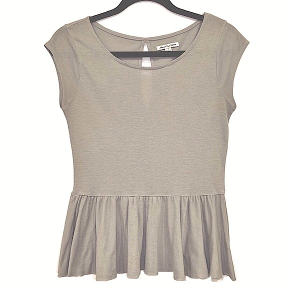 American Eagle Outfitters Tops - 🆕🔥AMERICAN EAGLE 🦅 OUTFITTERS PEPLUM SHORT SLEEVE OLIVE TINT&SOFT&FITTED